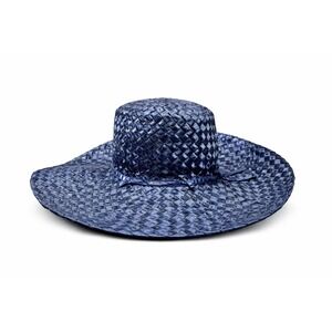 Italian Made Navy Blue Woven Ribbon Wide Brim Dress Hat Shiny Finish No Size Tag